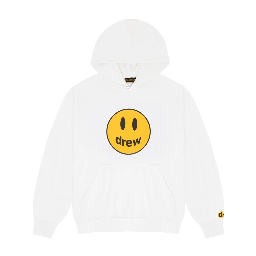 Drew House White Hoodie with Yellow Smiley Logo